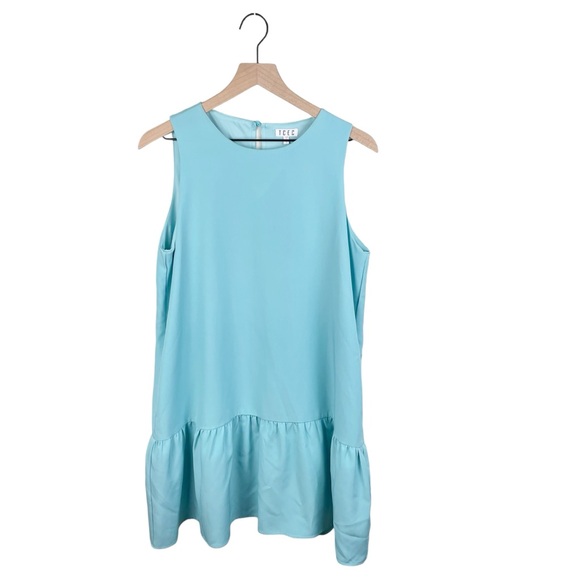 TCEC Turquoise Blue Drop Waist Ruffle Hem Sleeveless Mini Dress Size Large - Picture 3 of 10